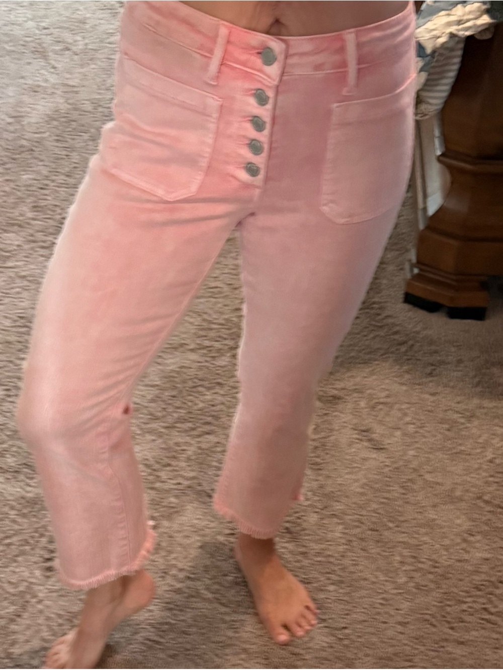 High-Rise Pink Cropped Button-Fly Jeans